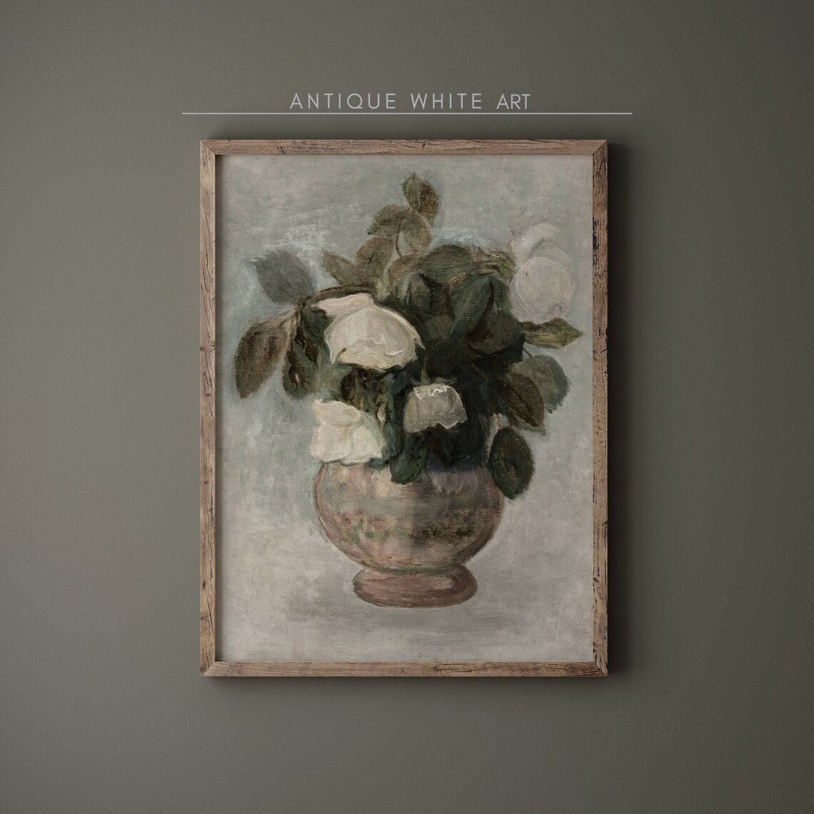 Antique Rustic Flower Vase With White Roses Print - Image 2