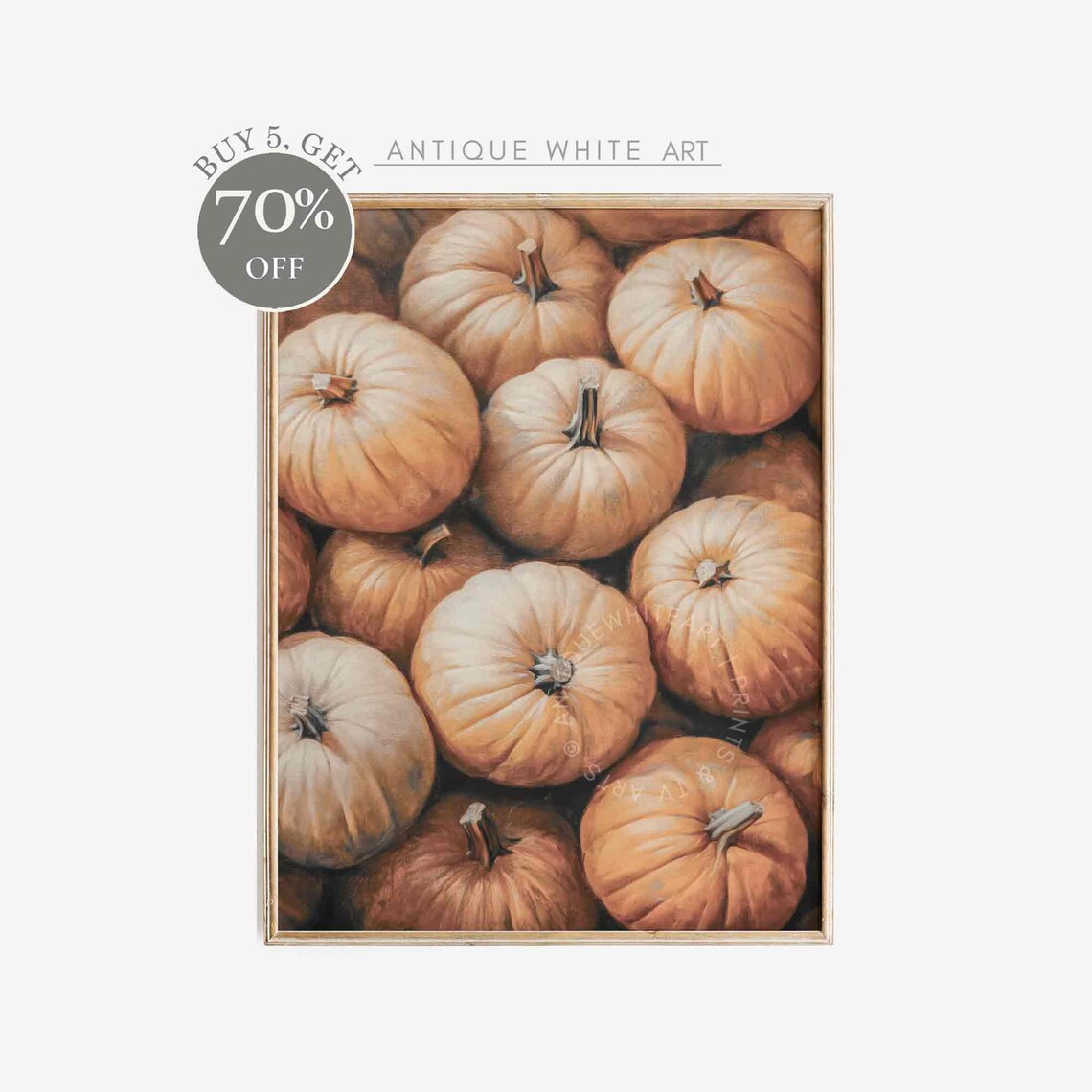 Pale Pumpkins Stacked Harvest Oil Painting Neutral Fall Farmhouse Art Poster