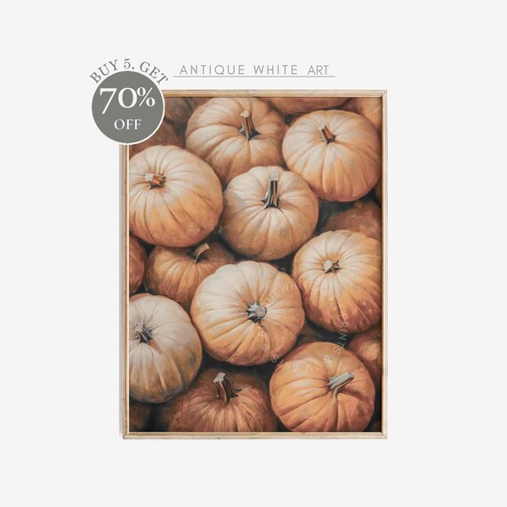 Pale Pumpkins Stacked Harvest Oil Painting Neutral Fall Farmhouse Art Poster