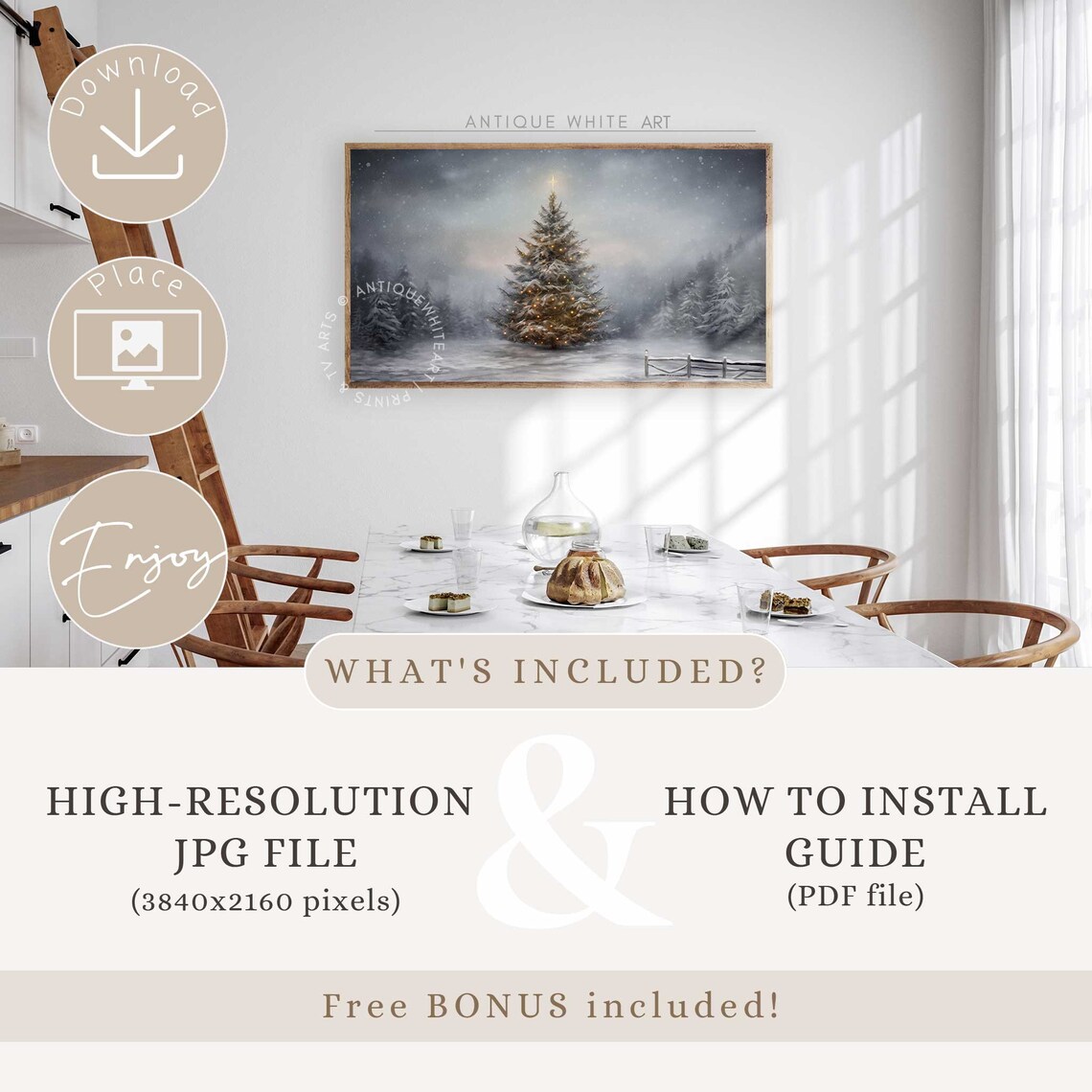 Christmas Tree Farmhouse Art Print, Winter Holiday Decor - Image 4