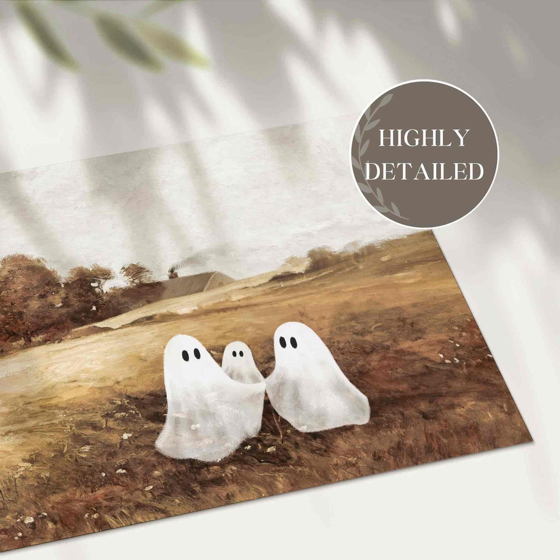 Ghost Family Autumn Field Vintage Fall Landscape Cute Halloween Poster - Image 2