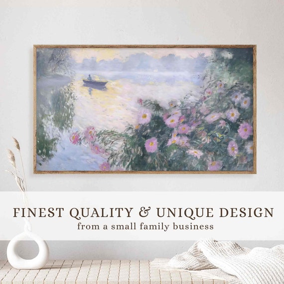 Oil Painting Frame Tv Art Monet Summer Landscape Neutral Wildflowers Cool Tones Abstract Modern Tv Art Tv415