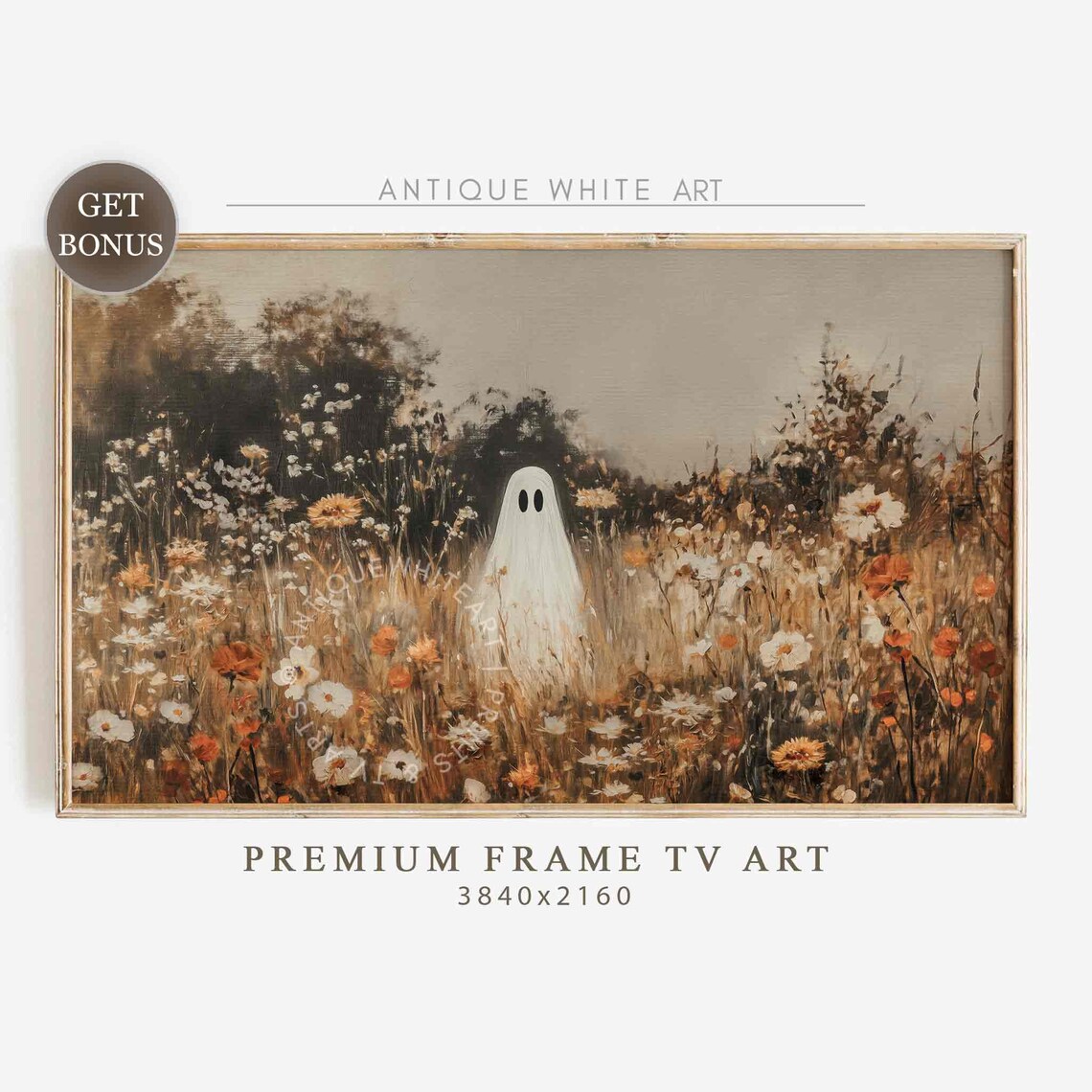 Ghost in Wildflower Field Halloween Art Print
