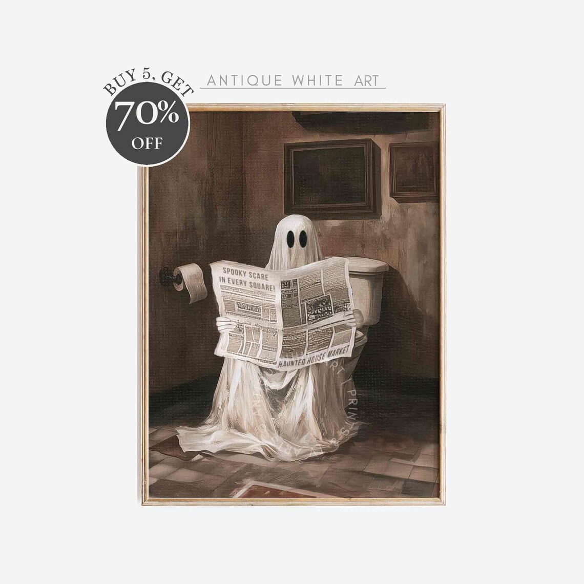 Spooky Halloween Ghost Toilet Bathroom Art Print