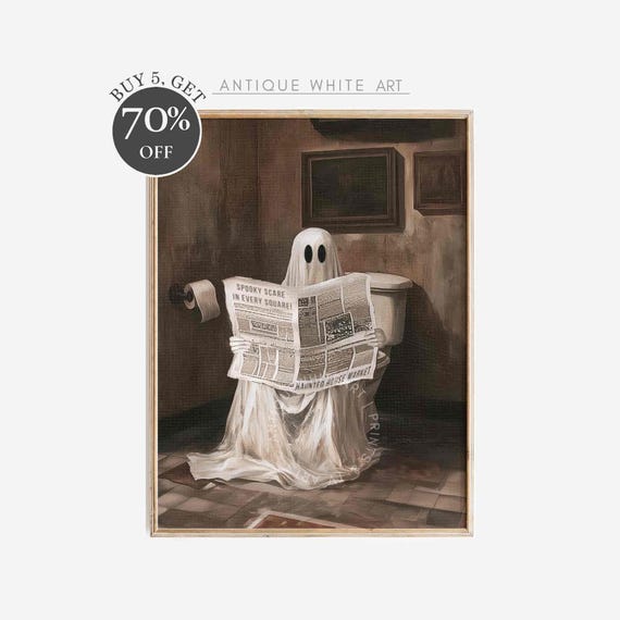 Spooky Halloween Ghost Toilet Bathroom Art Print