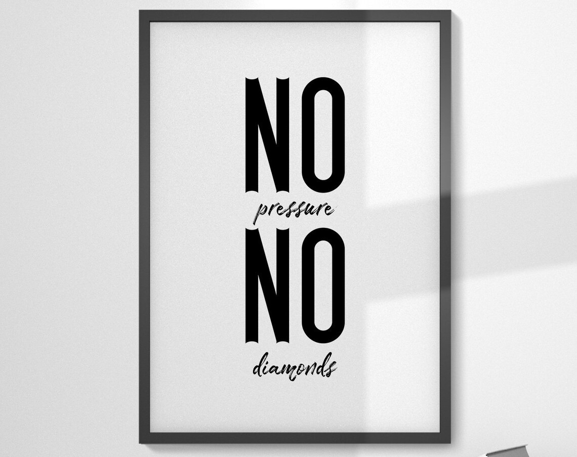 No Pressure No Diamonds Motivational Poster Inspirational Wall Decor