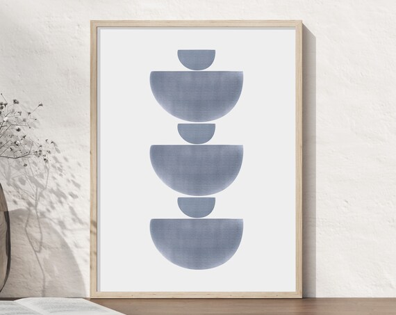 Blue Semi Circle Print Geometric Art Blue White Wall Art Modern Minimalist Print Living Room Decor Nusery Wall Art