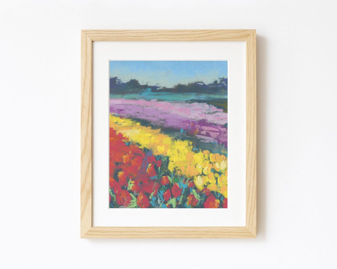 Colorful Tulip Fields Rows Impressionist Floral Painting Poster