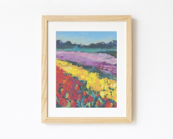 Colorful Tulip Fields Rows Impressionist Floral Painting Poster