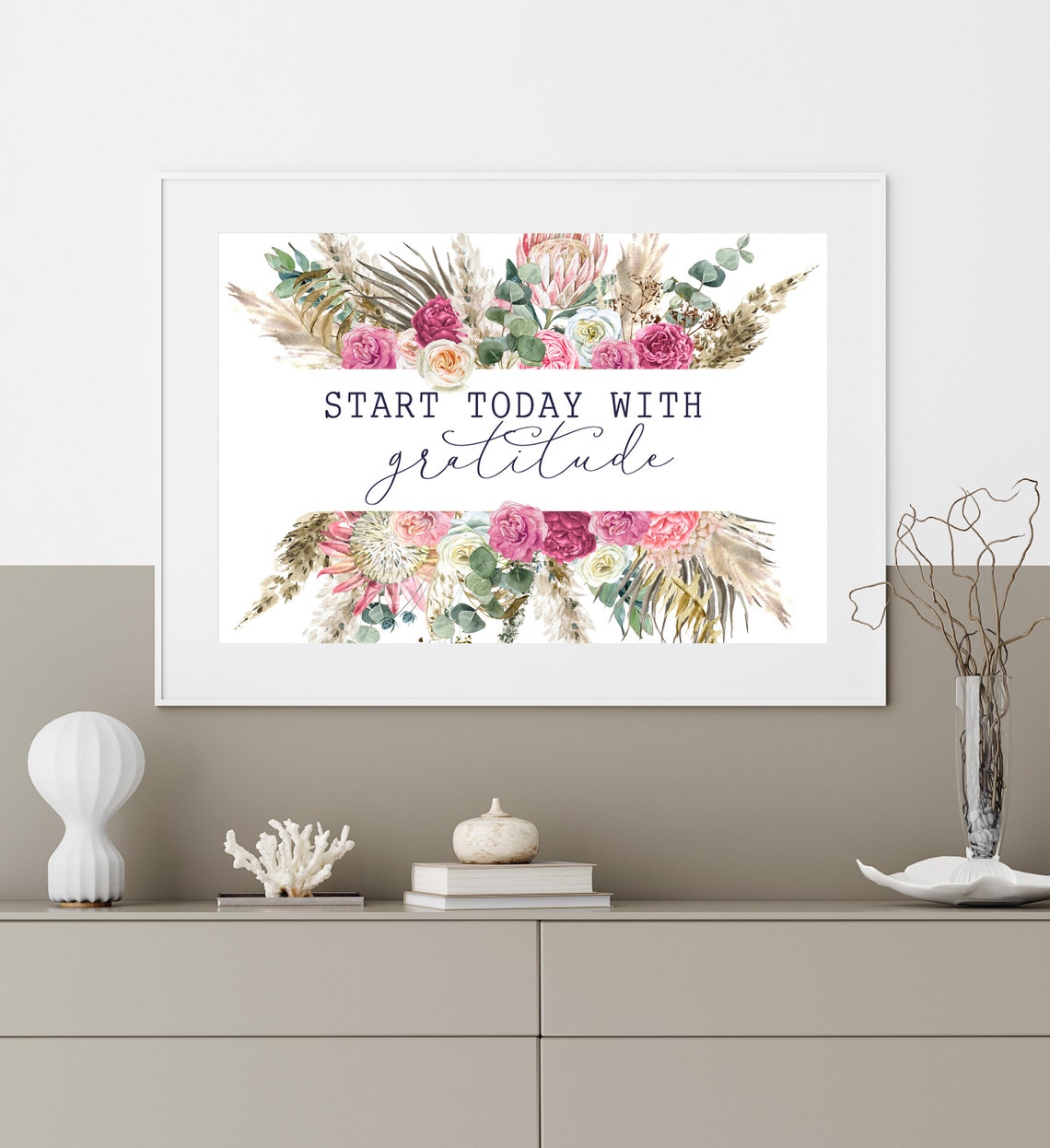 Start Today With Gratitude Watercolor Floral Border Inspiration Poster - Image 5