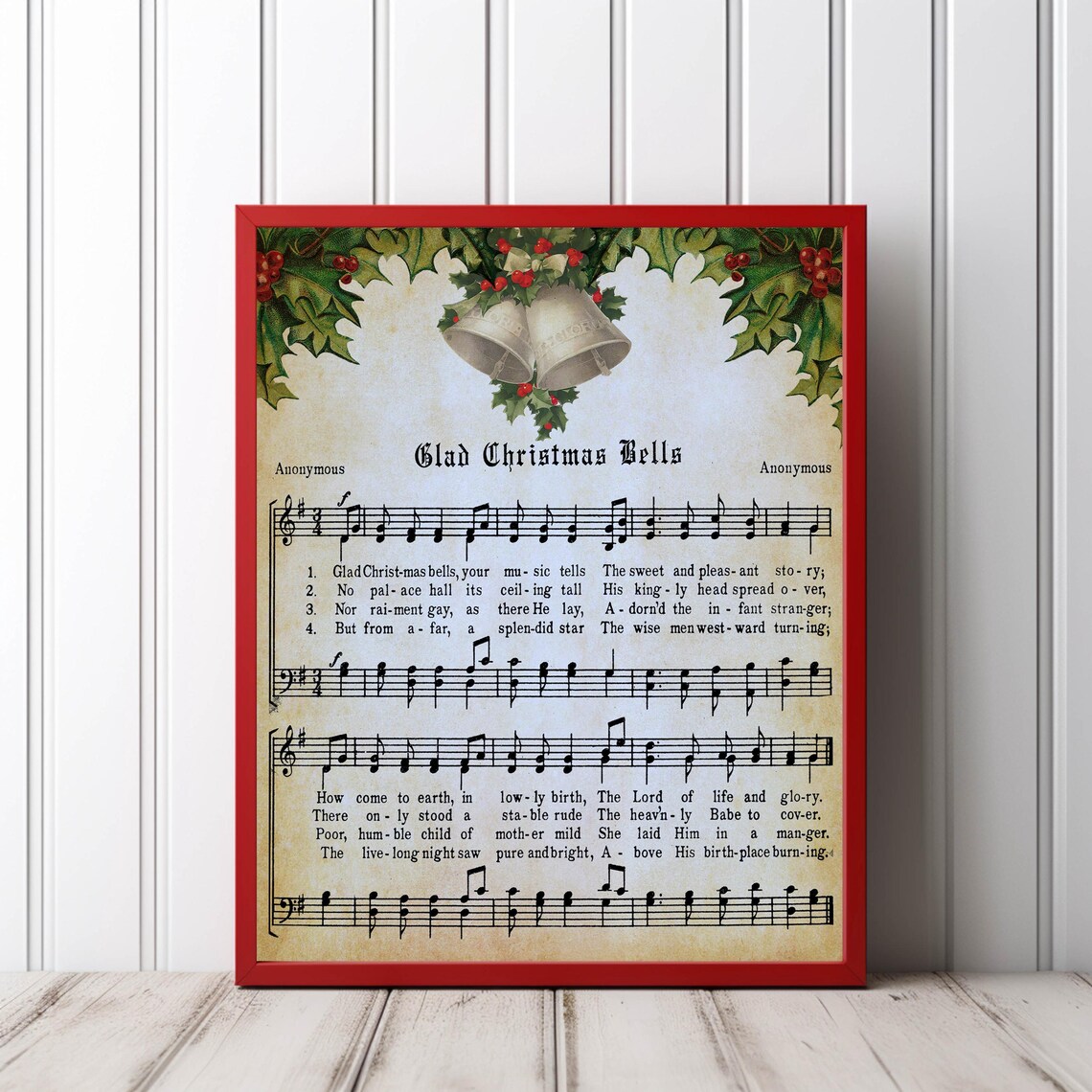 Glad Christmas Bells Vintage Hymn Sheet Music Antique Carol Poster - Image 3