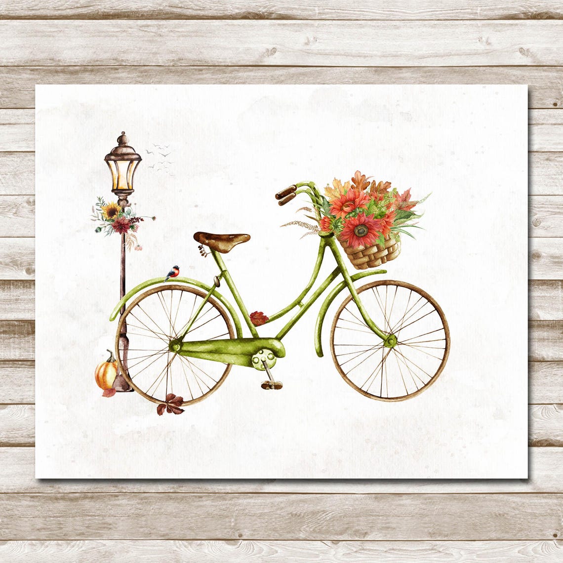 Autumn Bicycle Wall Art Country Fall Decor 5x7 8x10 85x11 11x14 16x20 Farmhouse Floral Bike Sign Diy Seasonal Decor - Image 4