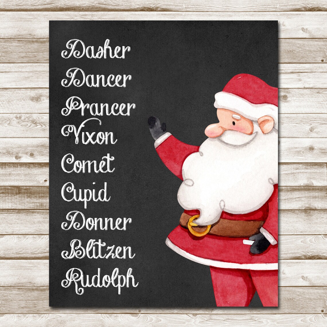 Reindeer Names Chalkboard Sign With Santa Christmas List Wall Art - Image 4