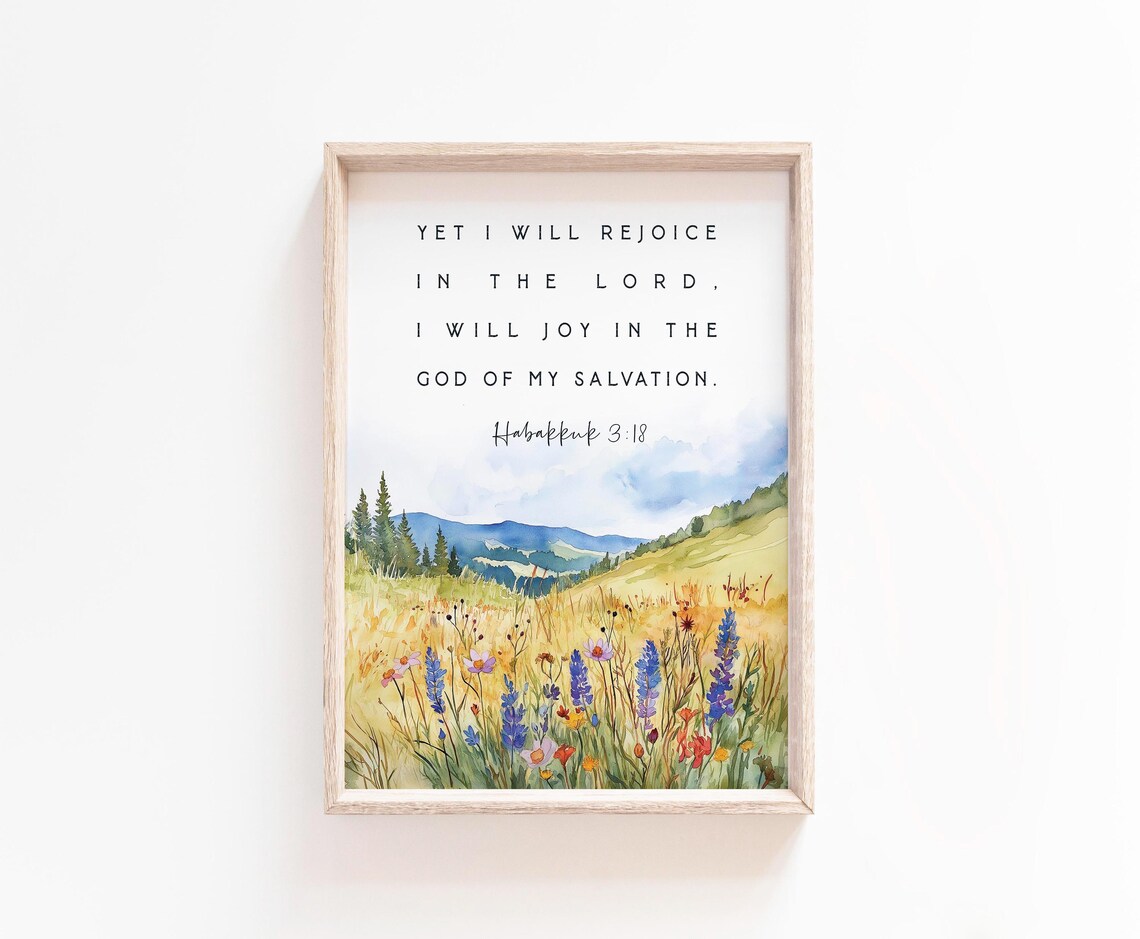 Habakkuk 3:17 I Will Rejoice, Farmhouse Christian Watercolor Art Print - Image 2