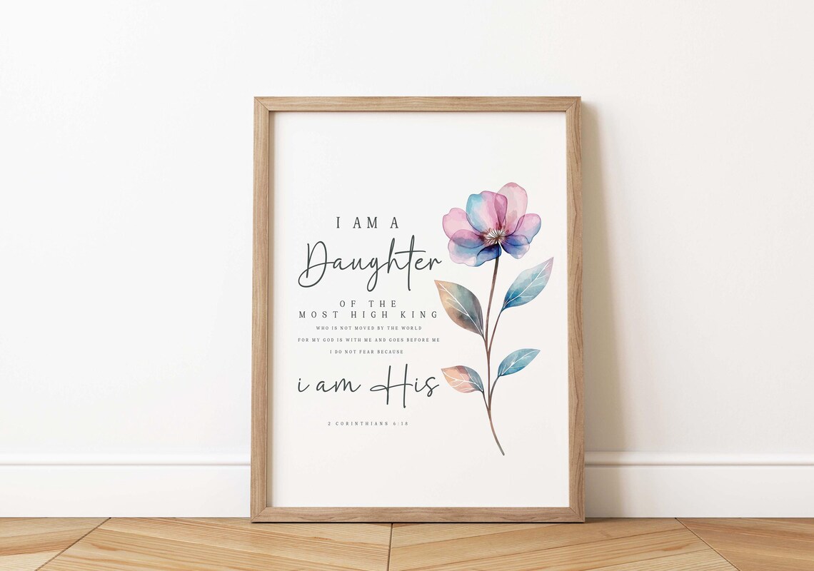I Am a Daughter of the Most High King Watercolor Flower Poster - Image 2