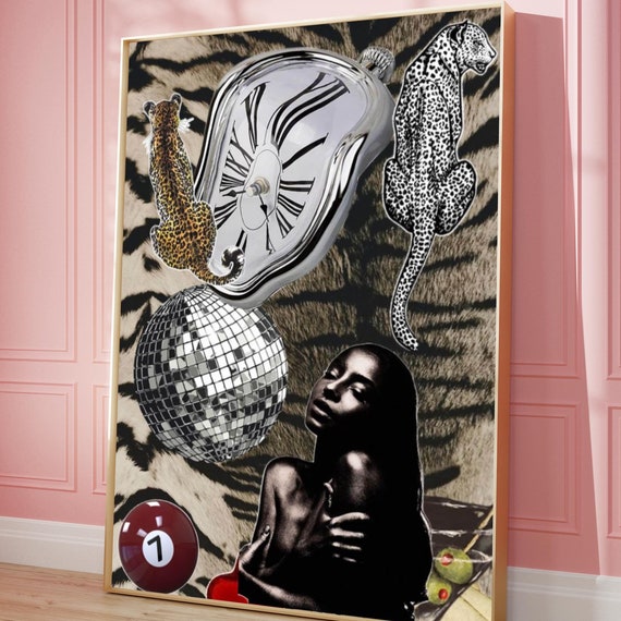 Black Woman Art Print Leopard Disco Ball Retro Fashion Digital Download