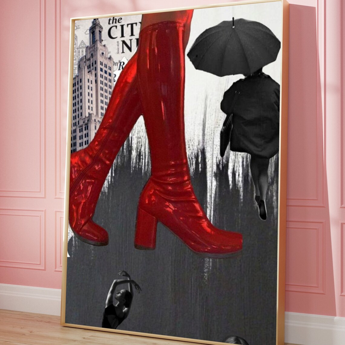 Red Patent Boots Fashion Collage Bold City Girl Feminist Wall Poster