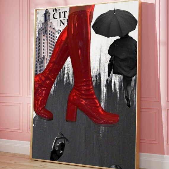 Red Patent Boots Fashion Collage Bold City Girl Feminist Wall Poster