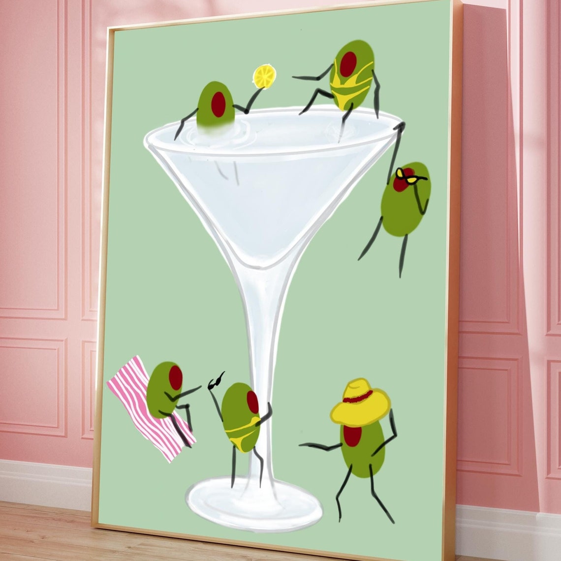 Martini Olives Art Print Retro Cocktail Bar Cart Decor Pdf Jpg Png