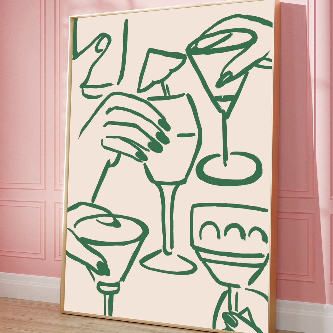 Cheers Line Art Print, Bar Cart Decor