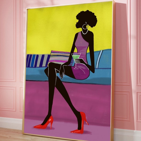Black Woman Martini Art Print Fashion Girl Poster Digital Download