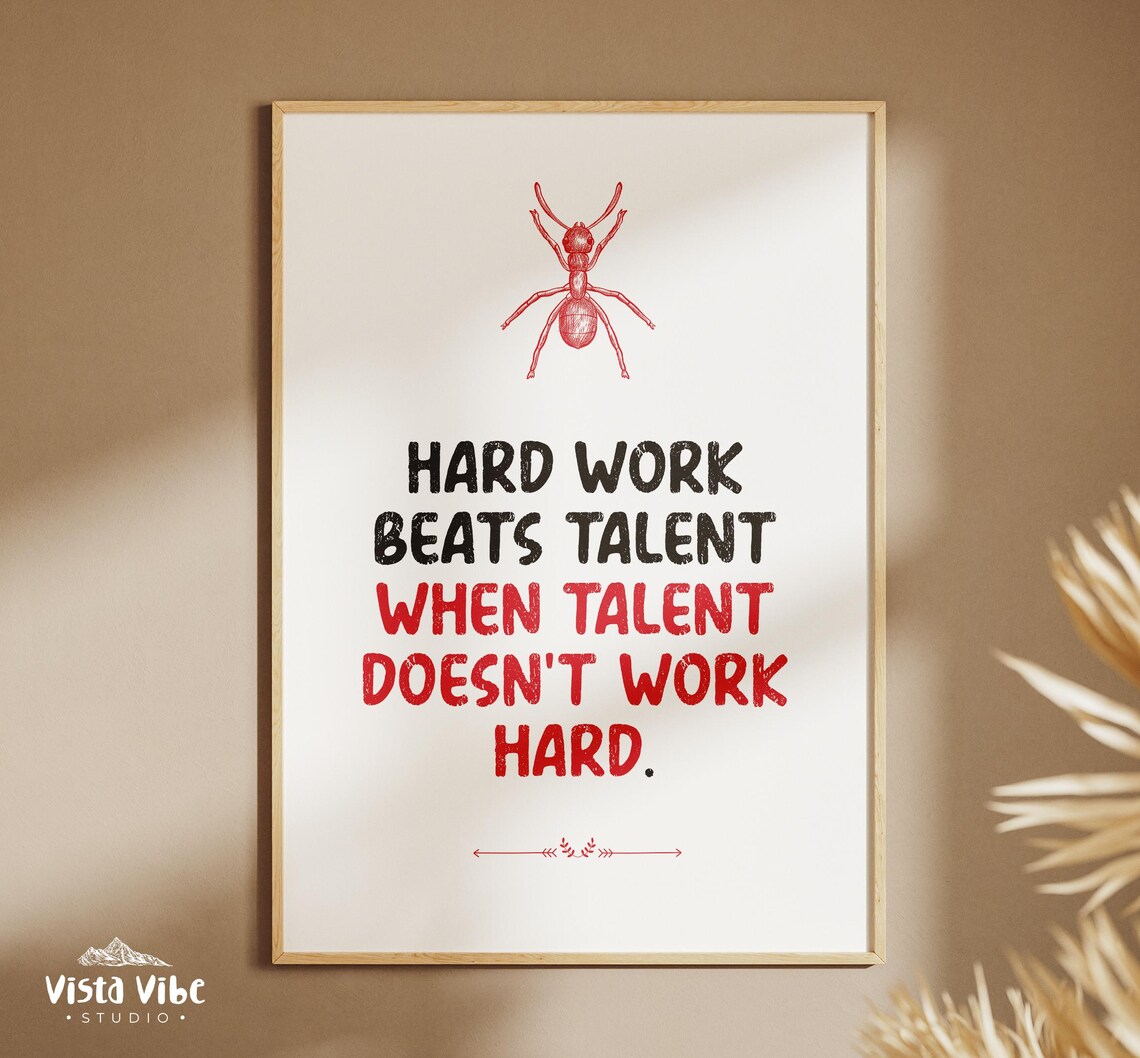 Hard Work Beats Talent Quote Poster Red Black Motivational Office Wall Decor