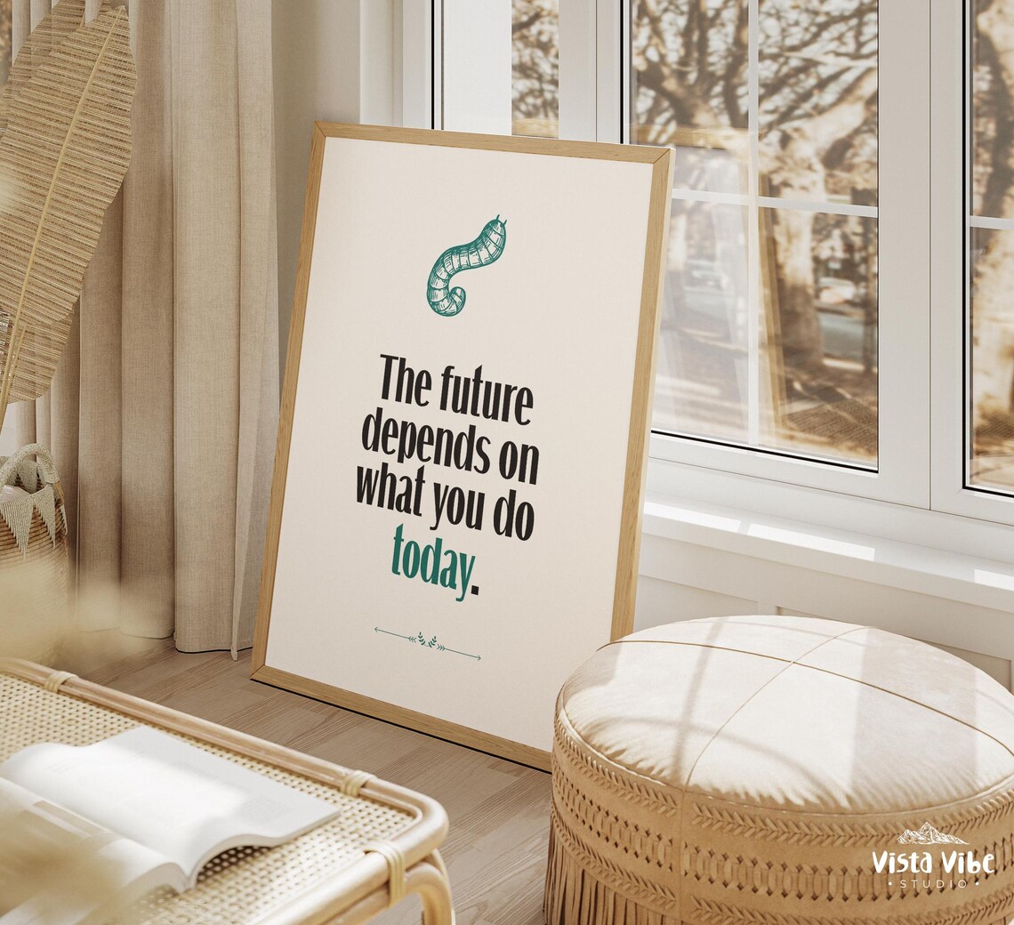 The Future Depends on What You Do Today Quote Poster Teal Modern Office Decor - Image 3