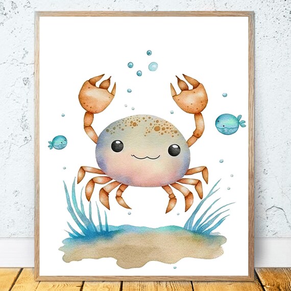 Watercolor Baby Crab Art Boy Nursery Decor Watercolor Sea Nursery Decor Ocean Nursery Decor Boy Room Wall Decoration Baby Room