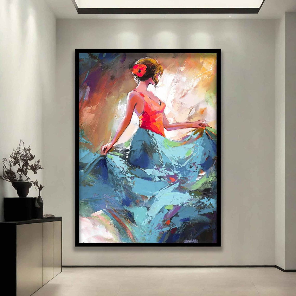 Flamenco Dancer Turquoise Skirt Back View Spanish Passion Dance Poster - Image 3