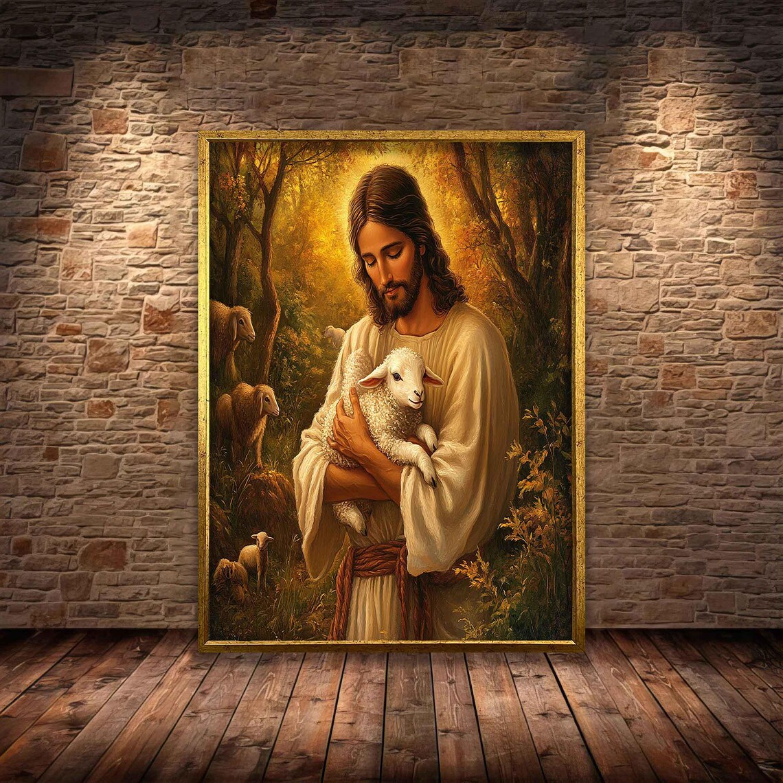 Jesus Walking On Water With Lamb, Christian Art Print - Image 4