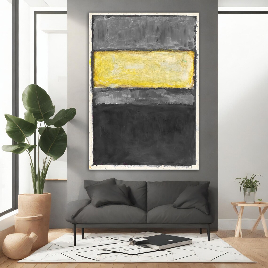 Mark Rothko Style Grey Yellow Black Minimalist Color Block Print - Image 3