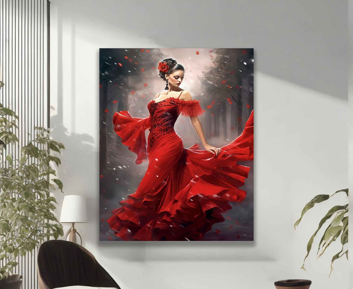 Dancer Woman In Red Dress Flamenco Dance Poster - Image 2