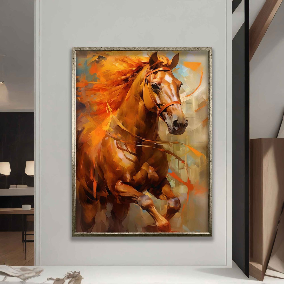 Chestnut Horse Portrait Fiery Orange Brushstrokes Art Wall Poster - Image 5