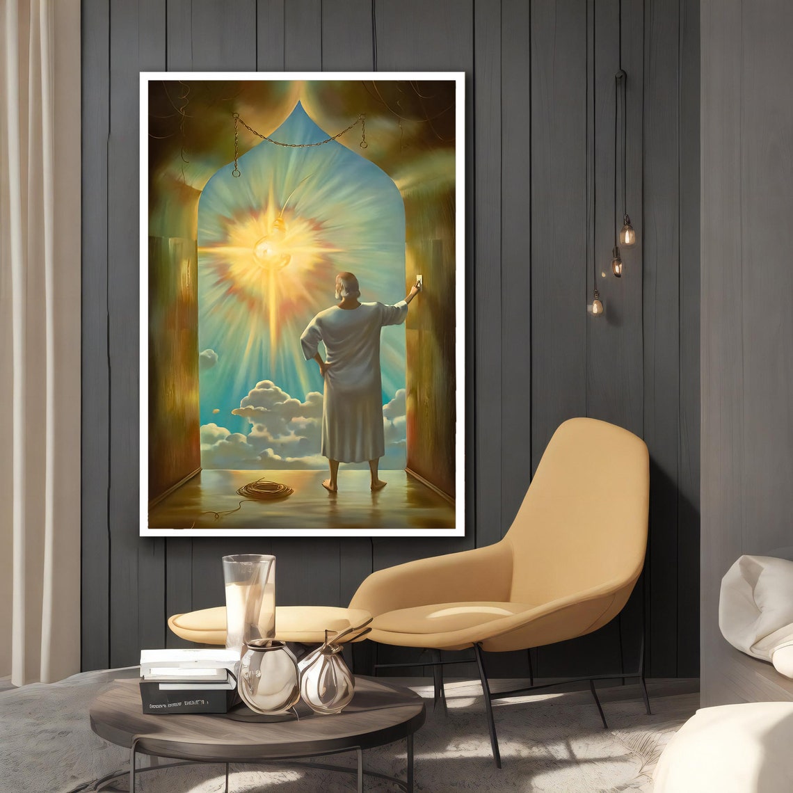 Man Turning Off Giant Sun Light Switch Surreal Magical Wall Art Poster - Image 2