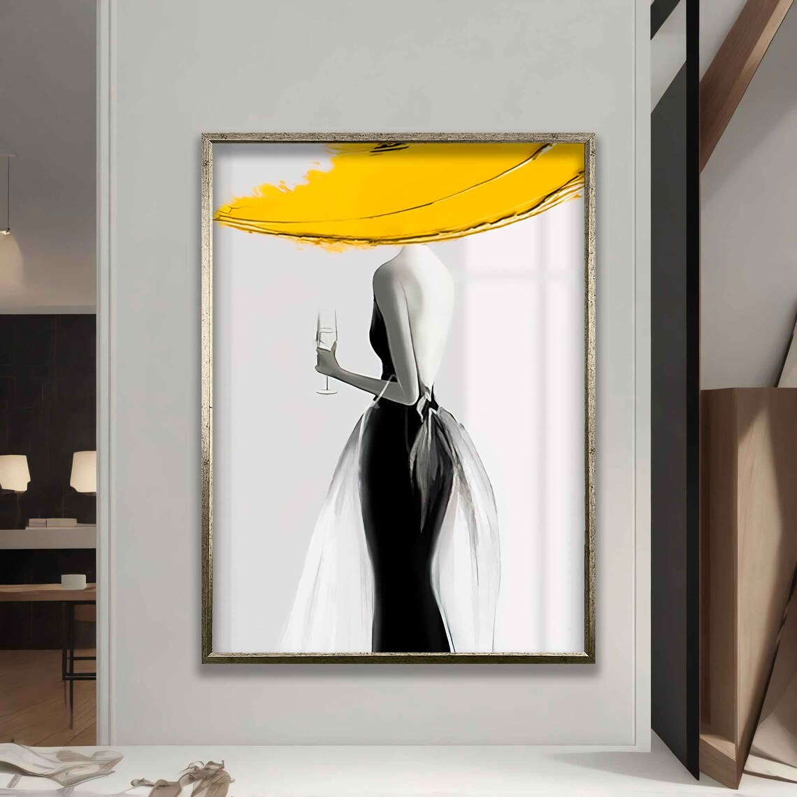 Silhouette Of Woman In Yellow Hat Painting Woman Drawing Art Woman In Hat Print - Image 4