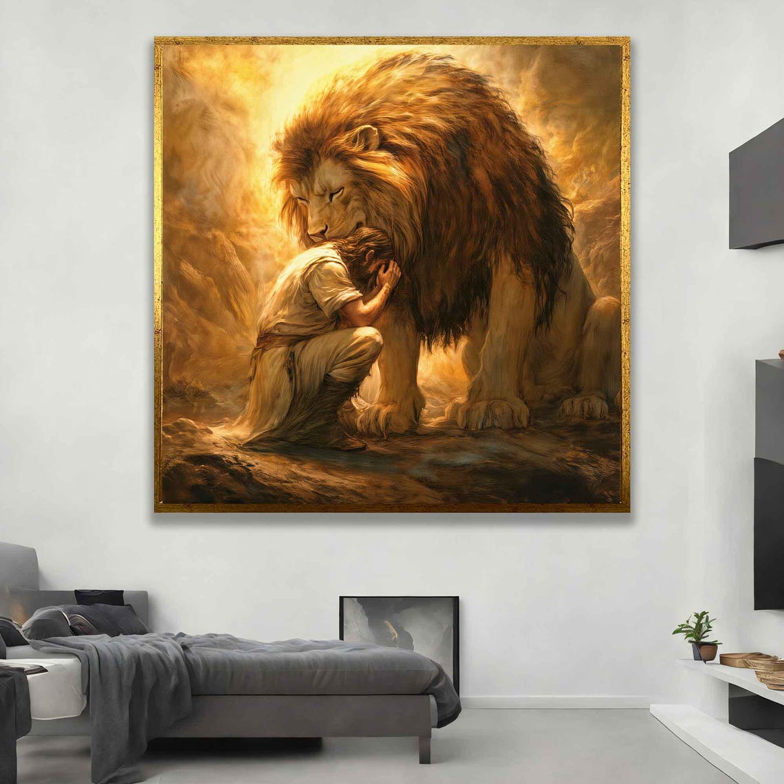 Lion And Jesus Art God Wall Art Home Decor Jesus Painting Lion Of Judah Church Decor Jesus And Lion Wall Art - Image 3