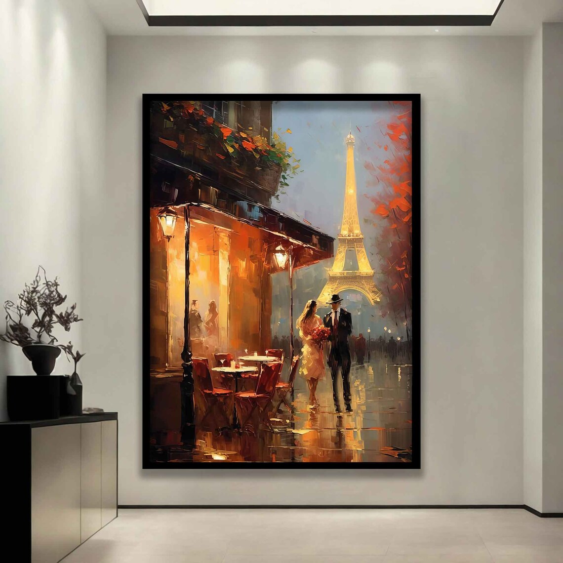 Couple Walking In Paris, Eiffel Tower Art Print