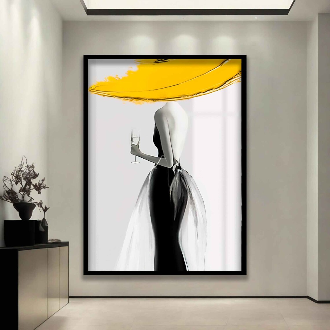 Silhouette Of Woman In Yellow Hat Painting Woman Drawing Art Woman In Hat Print - Image 5