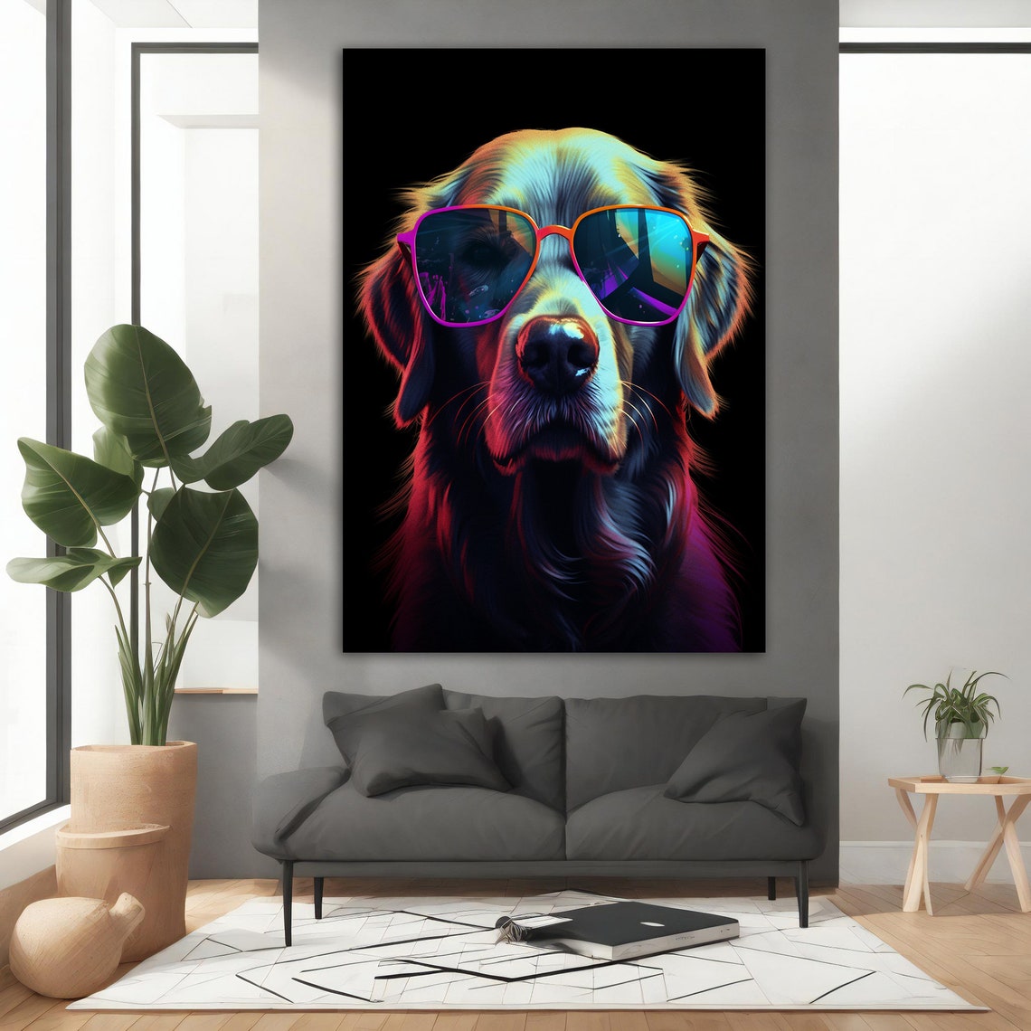 Cool Golden Retriever Neon Sunglasses Pop Art Funny Dog Poster - Image 3