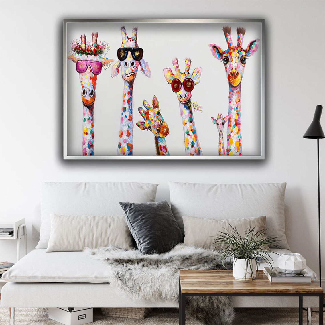 Funny Giraffe Family Sunglasses Colorful Pop Art Playful Animal Wall Art - Image 2