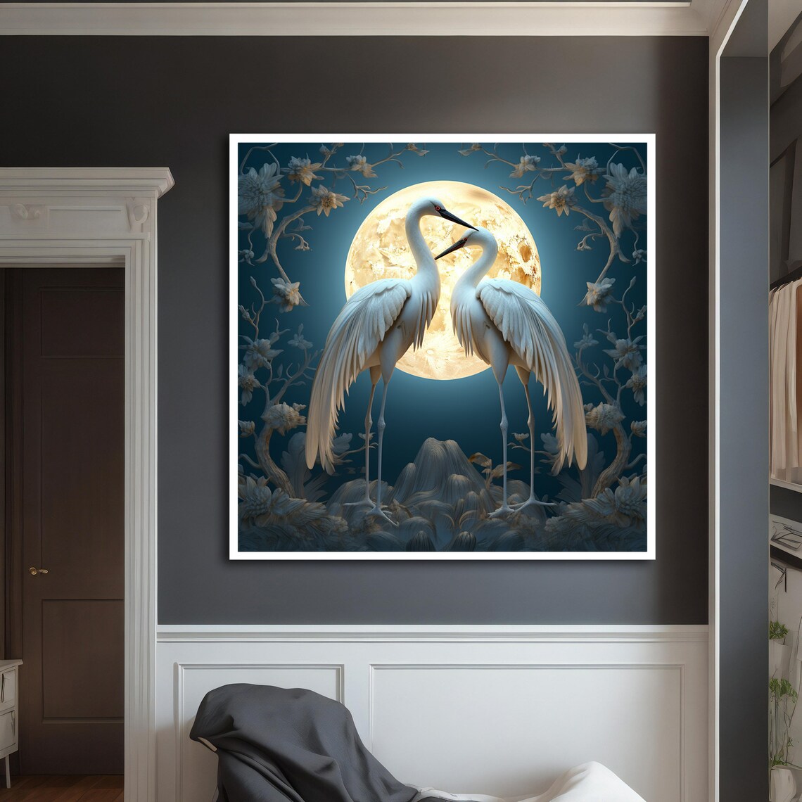 Storks In Love Painting, Living Room Art Print - Image 2