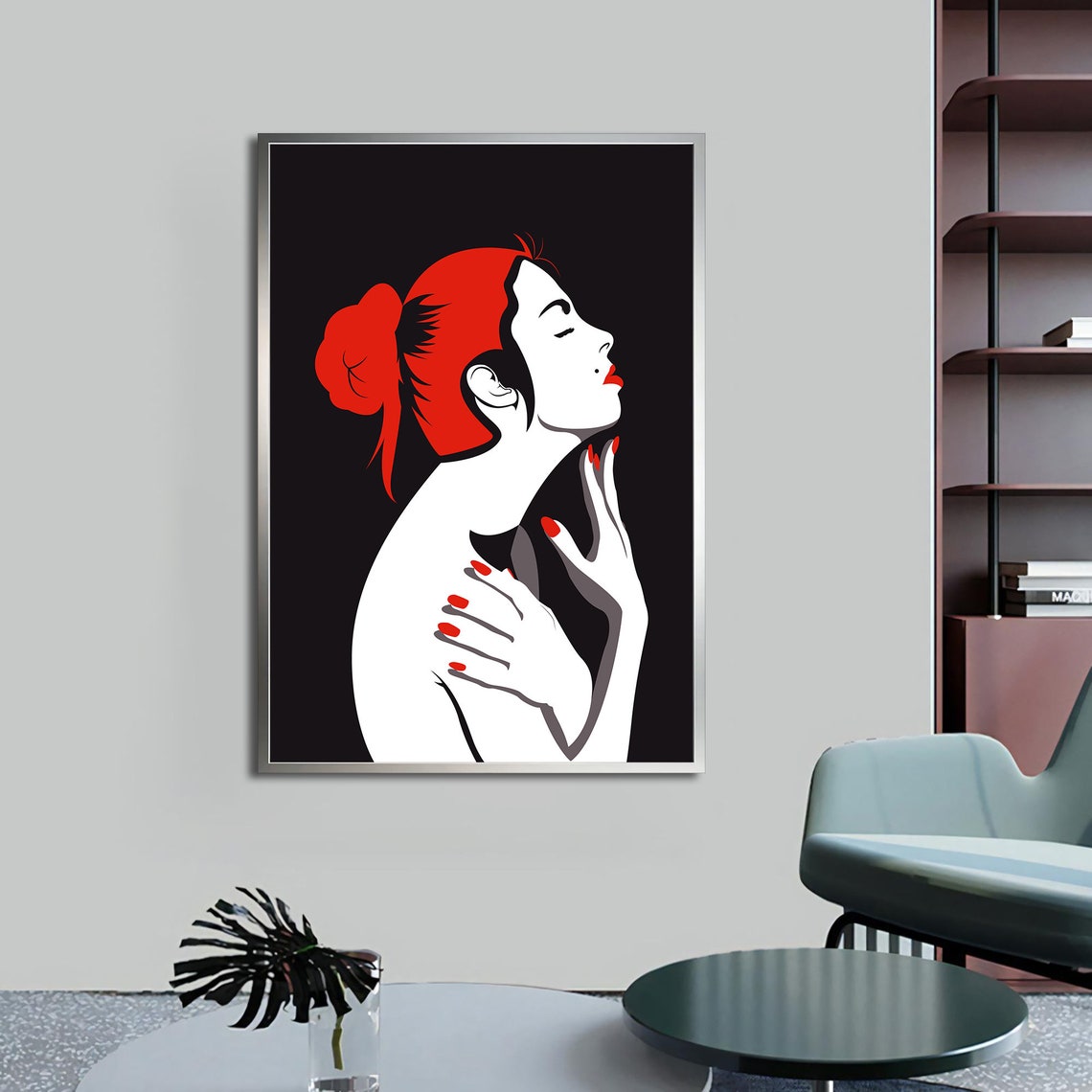 Bold Red Hair Woman Pop Art Portrait Black Background Wall Poster - Image 4