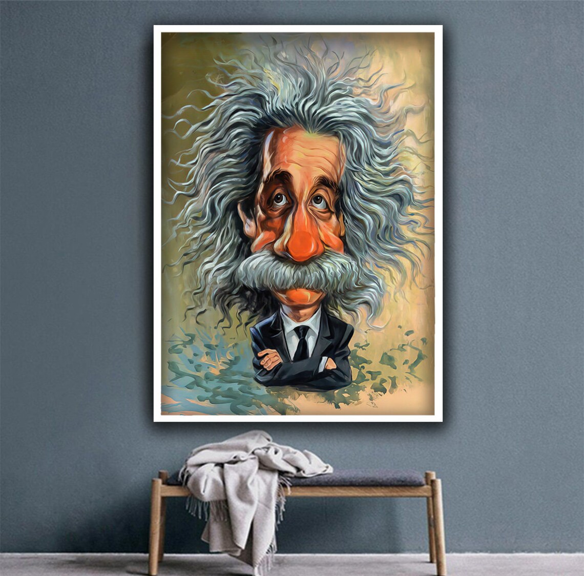 Albert Einstein Funny Caricature Wild Hair Portrait Genius Art Poster - Image 3