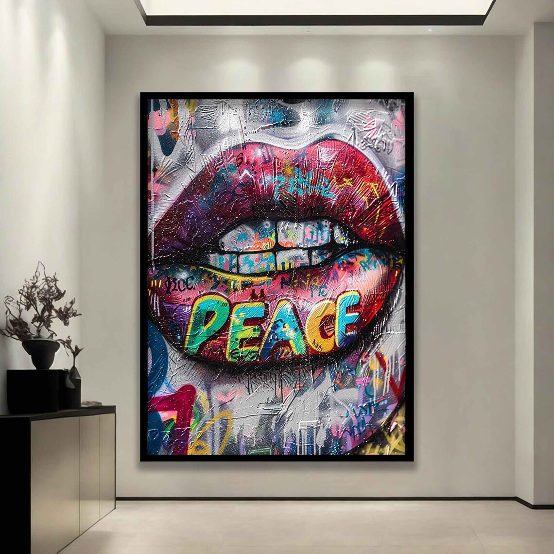 Graffiti Lip With Peace Writing, Street Art - Image 3