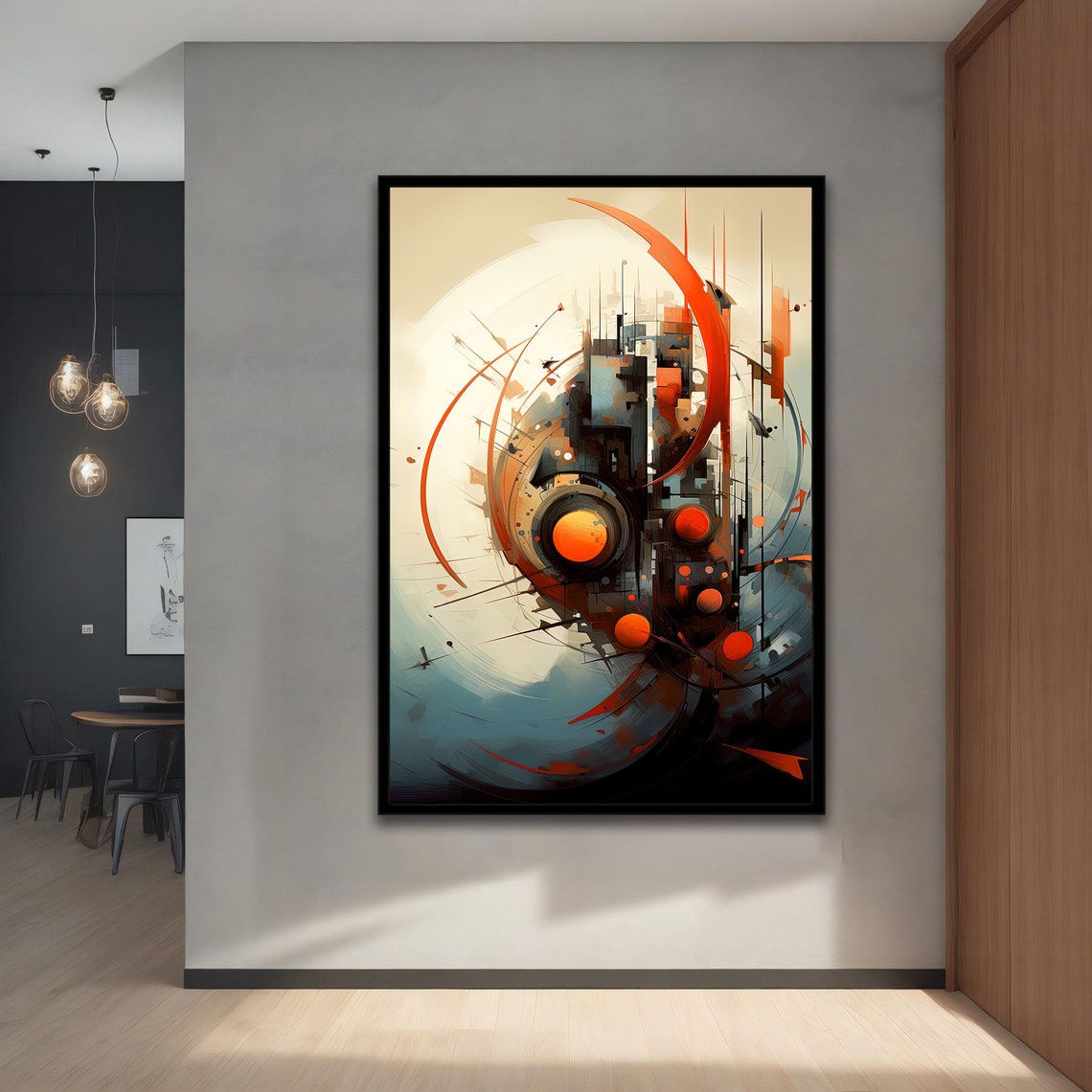 Abstract Futuristic Orange Arcs Circles Modern Geometric Wall Art - Image 3