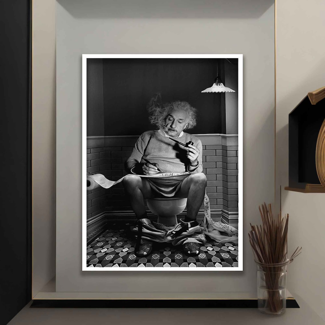 Einstein In The Toilet Black And White Art Print - Image 5