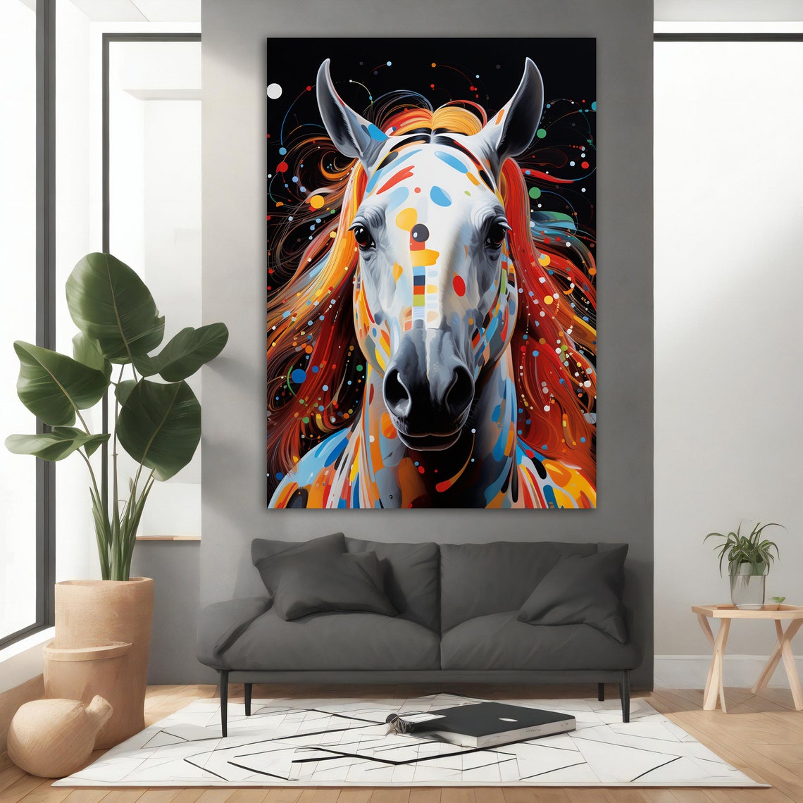 Colorful Horse Portrait Rainbow Paint Splash Fiery Mane Poster - Image 4