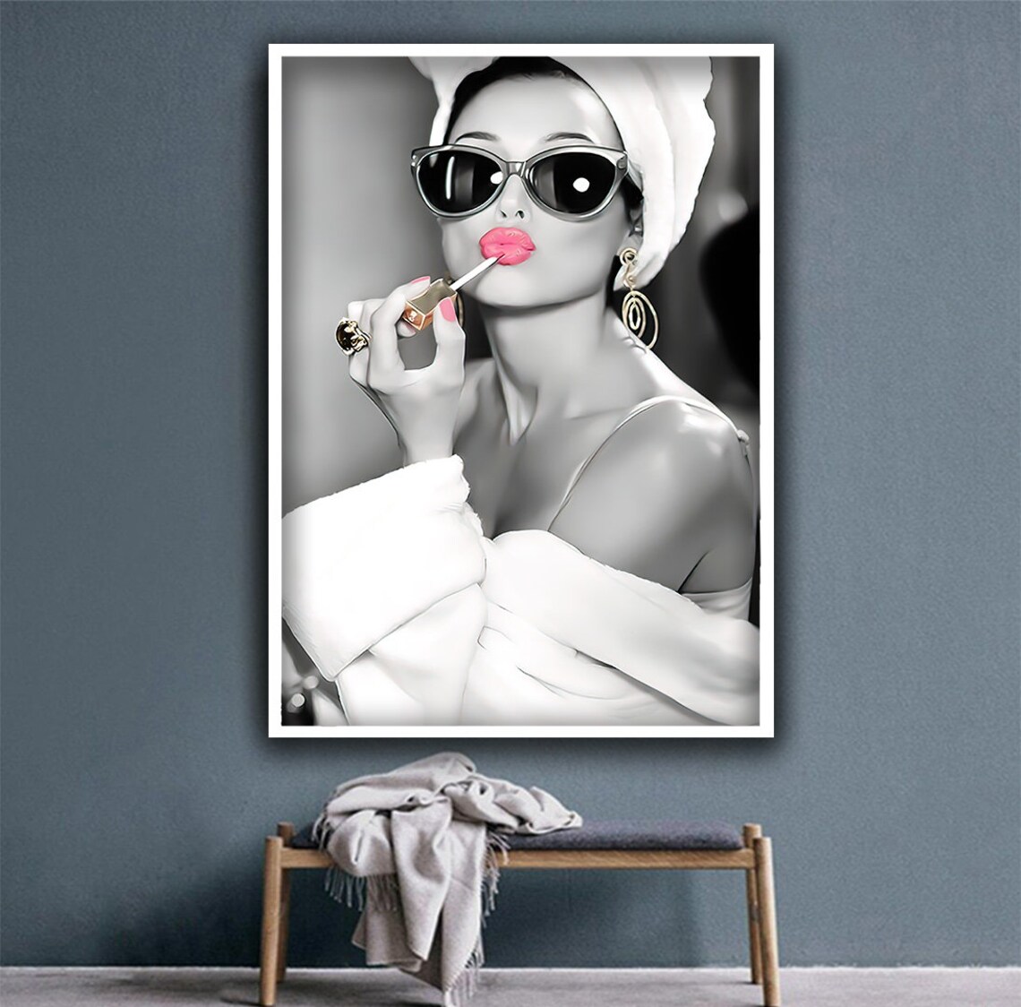 Audrey Hepburn-Style Woman in Lipstick Pop Art Poster - Image 5