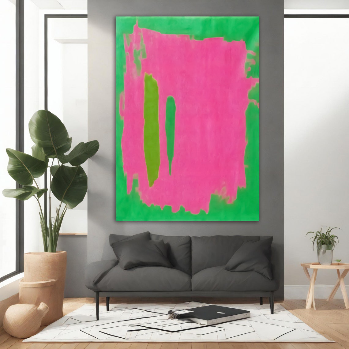 Mark Rothko Style Vivid Neon Pink Green Bold Color Field Wall Art - Image 4
