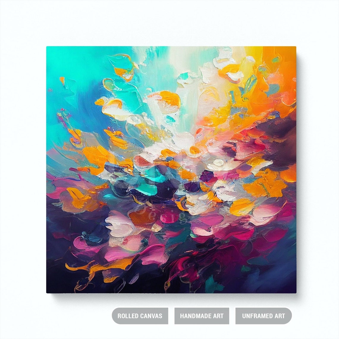 Colorful Abstract Floral Burst Explosion Oil Painting Turquoise Poster - Image 6